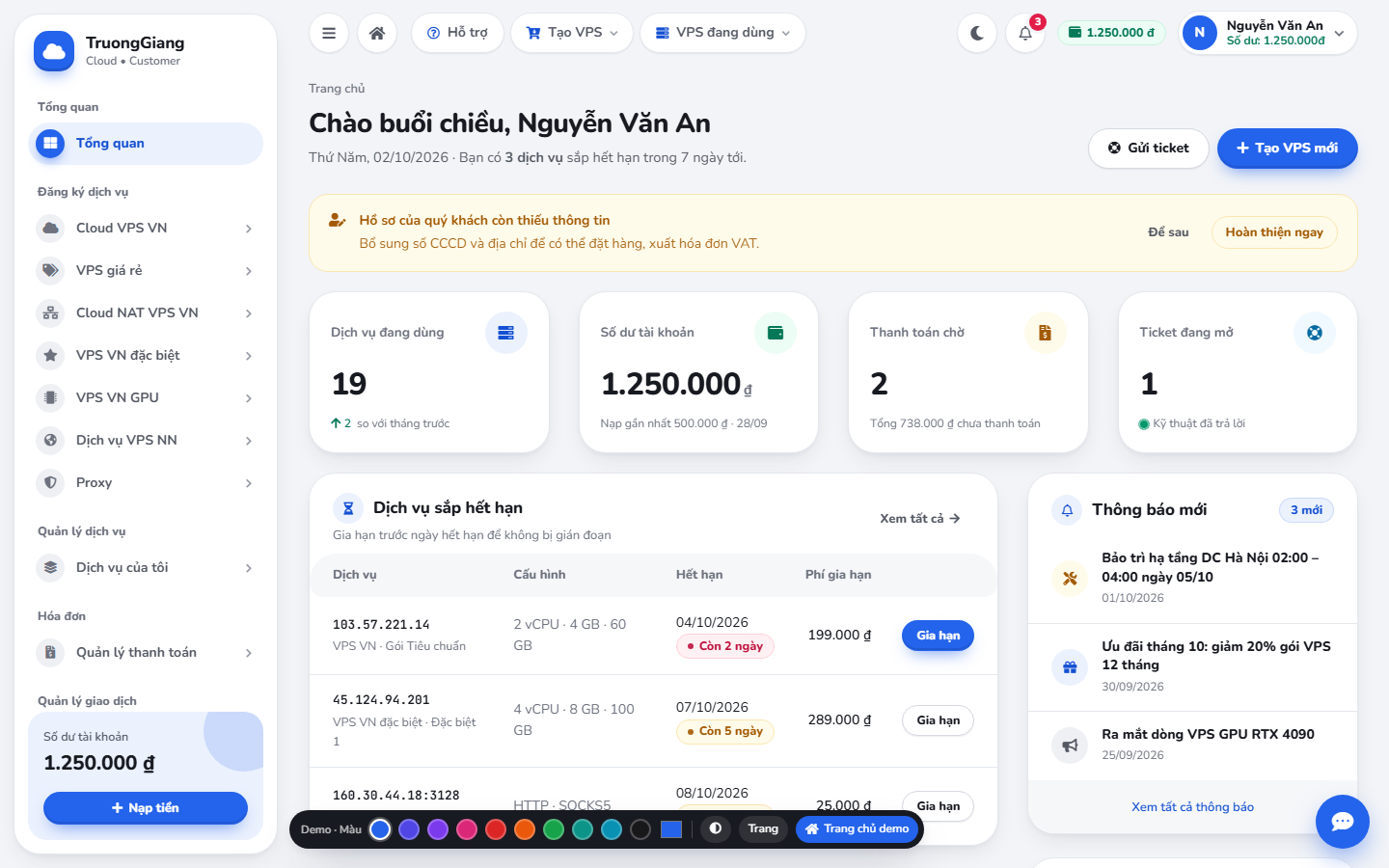 Ảnh chụp trang Tổng quan của Template 4