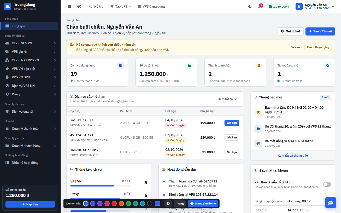 Ảnh chụp trang Tổng quan của Template 5